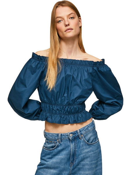 Pepe Jeans Blanche Γυναικείο Καλοκαιρινό Crop Top Βαμβακερό Navy Μπλε PL304452-588