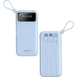 Sunix Power Bank 10000mAh με Ενσωματωμένα Καλώδια USB-C Lightning & micro USB Light Blue 70041156