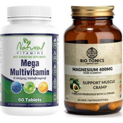 Natural Vitamins Mega Multivitamin 60 Ταμπλέτες + Bio Tonics Magnesium 400mg 60 Κάψουλες