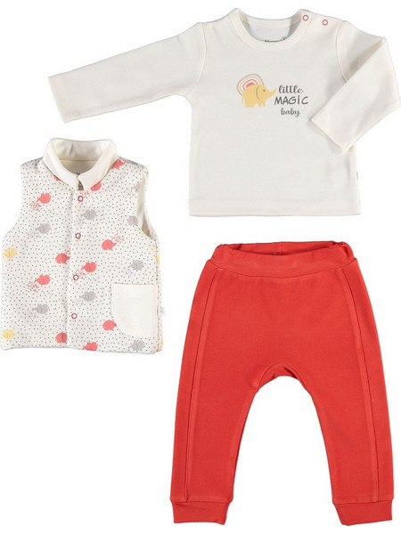 BiBaby Elephant Magic Βρεφικό Σετ Χειμωνιάτικο Μπεζ Κόκκινο 73236