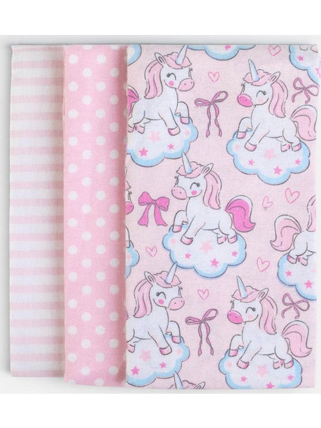 Unicorn Πάνες Αγκαλιάς Φανελένιες Λευκές Ροζ 80x80cm 3τμχ