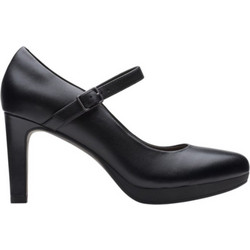 Clarks Ambyr Shine Γόβες Δερμάτινες με Χοντρό Ψηλό Τακούνι Μπαρέτα & Φιάπα Μαύρες 26157784