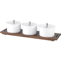 Organiser Buffet με 3x1.3 lt λευκά δοχεία, διάφανα καπάκια και βάση από οξιά c56985