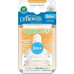 Dr. Brown's Natural Flow Options+ Θηλή Σιλικόνης για Μπιμπερό 3m+ Μεσαίας Ροής με Φαρδύ Λαιμό 2τμχ