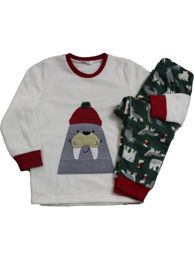 Happy Touch Παιδική Πιτζάμα Fleece Χειμωνιάτικη Λευκή Κυπαρισσί 1336
