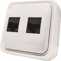 Πρίζα Δικτύου επίτοιχη RJ45 8P8C 2 θυρών λευκή 147-16246 EUROLAMP