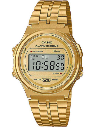 Casio Vintage Ψηφιακό Ανδρικό Ρολόι Χρονογράφος με Χρυσό Μεταλλικό Μπρασελέ A-171WEG-9AEF