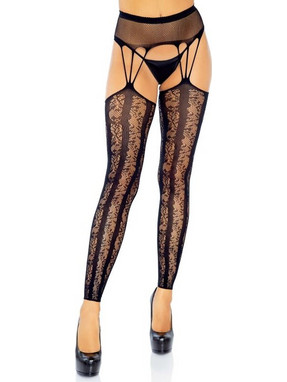 LEG AVENUE FOOTLESS GARTERBELT STOCKINGS BLACK