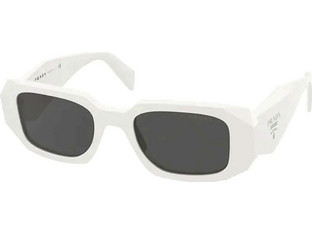 Prada PR 17WS 1425S0 Γυναικεία Γυαλιά Ηλίου Ορθογώνια Κοκάλινα Λευκά με Μαύρο Polarized Φακό