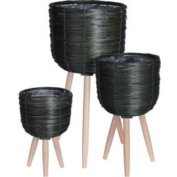 Aria Trade Σετ Κασπώ Bamboo με Πόδια Σκούρο Πράσινο 3 τμχ