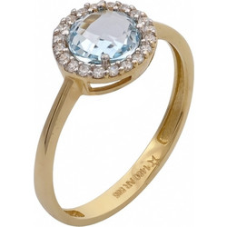 Δαχτυλίδι Χρυσό Κ14 Ροζέτα με Blue Topaz