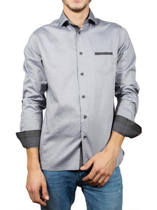 Best Choice Ανδρικό Πουκάμισο Μακρυμάνικο Slim Fit Γκρι W17100-GR