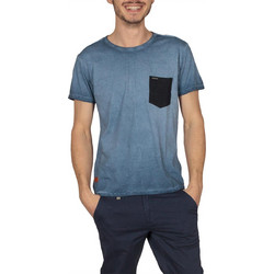 Ryujee ανδρικό T-shirt πετροπλυμένο μπλε με κοντράστ τσέπη ryts-4007-bl