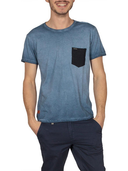 Ryujee ανδρικό T-shirt πετροπλυμένο μπλε με κοντράστ τσέπη ryts-4007-bl