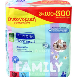 Septona Dermasoft Μωρομάντηλα Χωρίς Οινόπνευμα & Parabens με Χαμομήλι 3x100τμχ