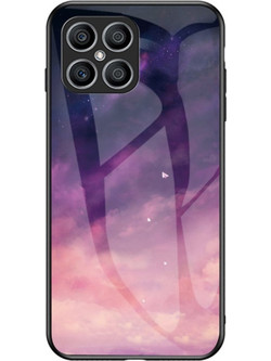 Θήκη Honor X8 OEM σχέδιο Fantasy Sky με πλάτη από Tempered Glass και εσωτερικό TPU πολύχρωμο