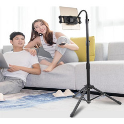 For Metal iPad Tripod Stand Adjustable Gooseneck Tablet Floor Stand Holder, Heavy Duty Aluminum iPad Floor Stand for iPad Pro 12.9 11, Mini, Air, iPhone and 4.7 to 12.9 inches Tablets Cell Phones (OEM