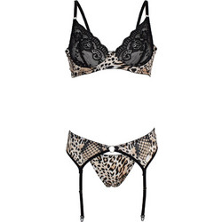 Γυναικείο lingerie Set με ζαρτιέρες Revolution animal print