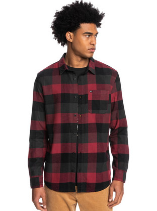 Quiksilver Ανδρικό Πουκάμισο Βαμβακερό Καρό Μακρυμάνικο Κανονική Γραμμή Overshirt Μαύρο Κόκκινο