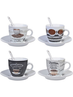 Σετ Φλιτζάνια Πορσελάνη Espresso 6x6 cm &amp Πιατάκια 90 ml - 4 Σετ