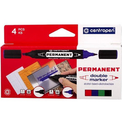 Centropen μαρκαδόροι ανεξίτηλοι σε 4 χρώματα με 2 μύτες, 4mm - 2,5mm - 10 ΤΕΜ