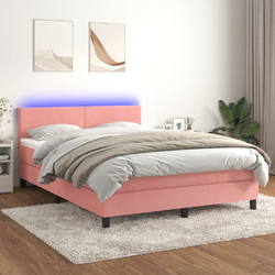vidaXL Κρεβάτι Boxspring Βελούδινο Ροζ με Στρώμα & LED 140x190cm 3134284