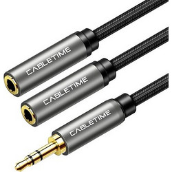 CABLETIME καλώδιο Stereo 3.5mm M σε 2x 3.5mm F AV309, 3pole, 0.2m, μαύρο