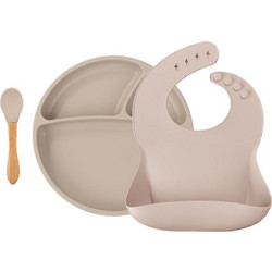 Minikoioi Βρεφικό Σετ Φαγητού Σιλικόνης & Bamboo Bubble Beige 3τμχ