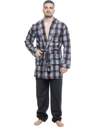 Ανδρική ρόμπα fleece με γιακά και τσέπες-ΠΛΦ267 Μπορντώ