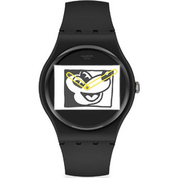 Swatch Mickey Blanc sur Noir Ανδρικό Ρολόι με Μαύρο Καουτσούκ Λουράκι SUOZ337