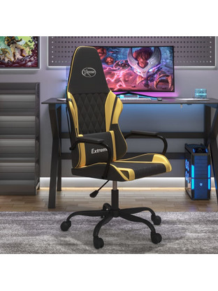 vidaXL Καρέκλα Gaming Δερματίνης Μαύρη Χρυσή 3143777