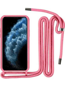Θήκη iPhone 14 Plus Back Cover Hard Case με Λουράκι Κορδόνι Λαιμού -Φούξια