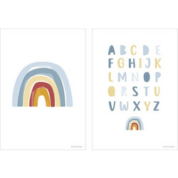 LITTLE DUTCH. Poster A3 Rainbow Alphabet Blue