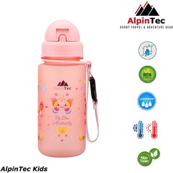 AlpinPro AlpinTec Kids Butterfly Παιδικό Μπουκάλι Πλαστικό BPA Free με Καλαμάκι Ροζ 400ml