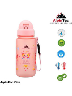 AlpinPro AlpinTec Kids Butterfly Παιδικό Μπουκάλι Πλαστικό BPA Free με Καλαμάκι Ροζ 400ml