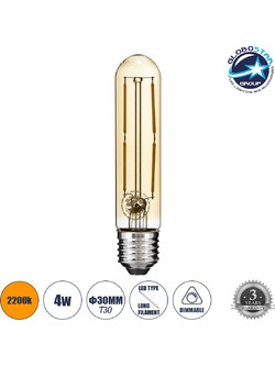 GLOBOSTAR ΛΑΜΠΑ LED E27 T30 Σωλήνας 4W Θερμό Λευκό 99049
