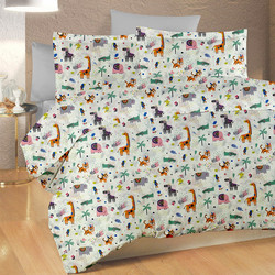 Dimcol Σετ Παιδικά Σεντόνια Μονά Βαμβακερά 160x240 Zoo 556 White/Multi 2τμχ