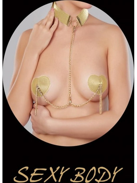 Sexy Hearties Nipple Covers and Choker Set Gold
