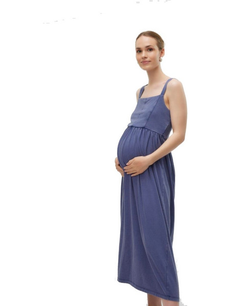 Καλοκαιρινό φόρεμα εγκυμοσύνης midi blue οργανικό βαμβάκι 20020474 Mamalicious