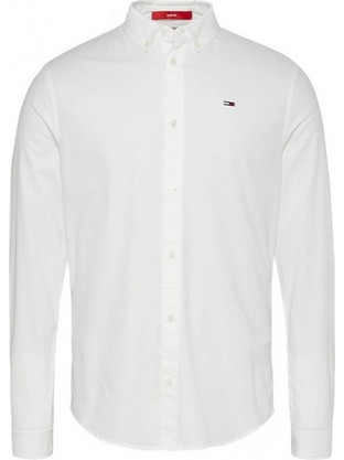 Tommy Jeans Ανδρικό Πουκάμισο Βαμβακερό Μακρυμάνικο Slim Fit Λευκό DM0DM09594-YBR