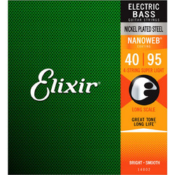 Elixir Strings 14002 Σετ 4 Χορδές Ηλεκτρικού Μπάσου Nickel Plated Steel 40-95" Light Tension