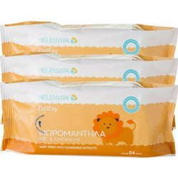 Helenvita Baby Μωρομάντηλα Χωρίς Οινόπνευμα & Parabens με Χαμομήλι 3x64τμχ