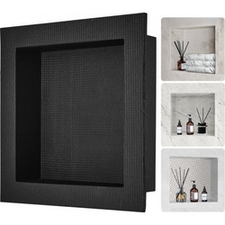 VEVOR Ντουλάπι Ντους 40.64 x 40.64 cm, Μαύρο, Μονή Ράφι Οργάνωσης, Τετράγωνες Γωνίες, Εντοιχισμένο, Σφραγισμένη Προστασία για Μπάνιο SLLYBK1C16YCJHDDFV0