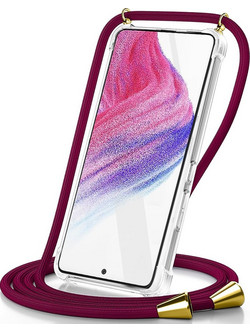 Θήκη Ancus Crossbody για Apple iPhone 16 Διάφανη με Κορδόνι Μπορντώ