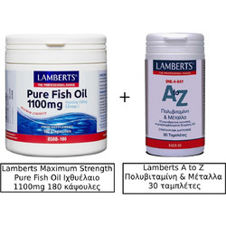 Lamberts Maximum Strength Pure Fish Oil Ιχθυέλαιο 1100mg 180 κάψουλες & Lamberts A to Z Πολυβιταμίνη & Μέταλλα 30 ταμπλέτες