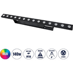 51204 MEDES Επαγγελματική Μπάρα Φωτισμού Wall Washer LED 14 x 10W 140W 8 AC 220-240V IP20 Πολύχρωμο RGB DMX512 - Μαύρο - Μ100 x Π6.5 x Υ12.5cm