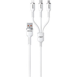 Wekome WDC-07TH Καλώδιο USB Γρήγορης Φόρτισης 3 σε 1 USB-C, Lightning, Micro 1m 66W - Λευκό
