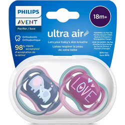 Philips Avent Ultra Air Ανατομικές Ορθοδοντικές Πιπίλες Σιλικόνης 18m+ Elephant Love Pink 2τμχ SCF349/22