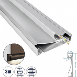 GloboStar SKIRTINGBOARD-PROFILE 70850-3M Προφίλ Αλουμινίου - Βάση & Ψύκτρα Ταινίας LED με Λευκό Γαλακτερό Κάλυμμα - Επιφανειακή Χρήση για Περβάζι - Πατητό Κάλυμμα - Ασημί - 3 Μέτρα - Μ300 x Π1.6 x Υ8c
