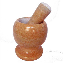 Γουδί Μαρμάρινο με Γουδοχέρι 14.5x14cm Μπεζ Σκούρο
